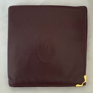Cartier Burgundy Leather Money Clip with Gold Corner Accent